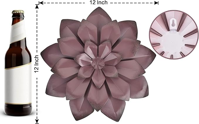 EASICUTI Brown Metal Flower Wall Art Decor Hanging For Indoor Outdoor Home Bathroom Kitchen Dining Room Bedroom Living Room Office Or Wall Sculptures 12 Inch