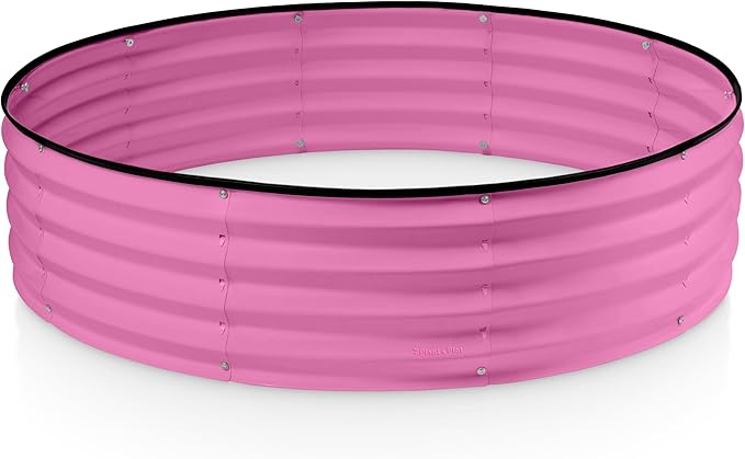 Round Galvanized Raised Garden Bed // 4×4×1 ft Galvanized Raised Garden Beds Outdoor for Gardening, Vegetables, Flowers // Patented Tool-Free Design Round Planter (Pink)
