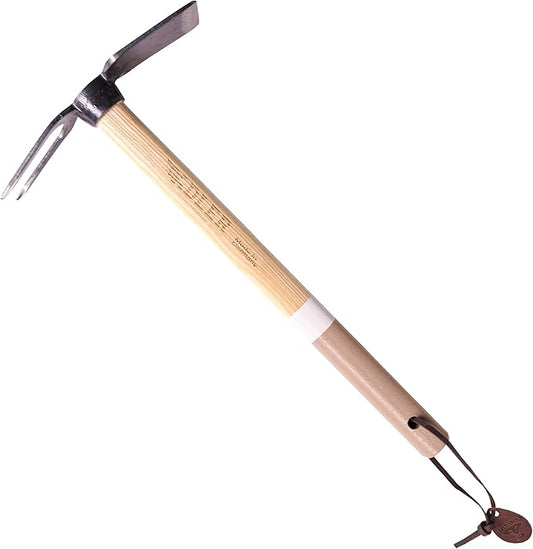 Adler - The Lily Garden Hoe, Heavy Duty Yard Tool Lawn Care, Loosening Soil, Weeding, and Digging, Steel Head 10.6 inches, Wood Handle 17.7 inches (Mocha)