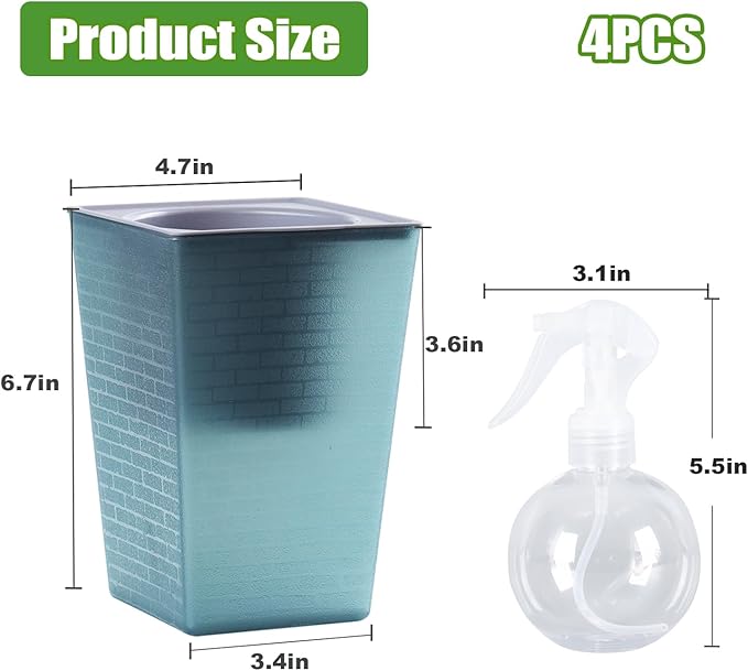 Self Watering Planter 4 Pieces 6 Inch, Plastic Flower Pots with Inner Pot Indoor Plants Brick Pattern Flowerpot for Indoor Plants, African Violets, Flowers, Herbs