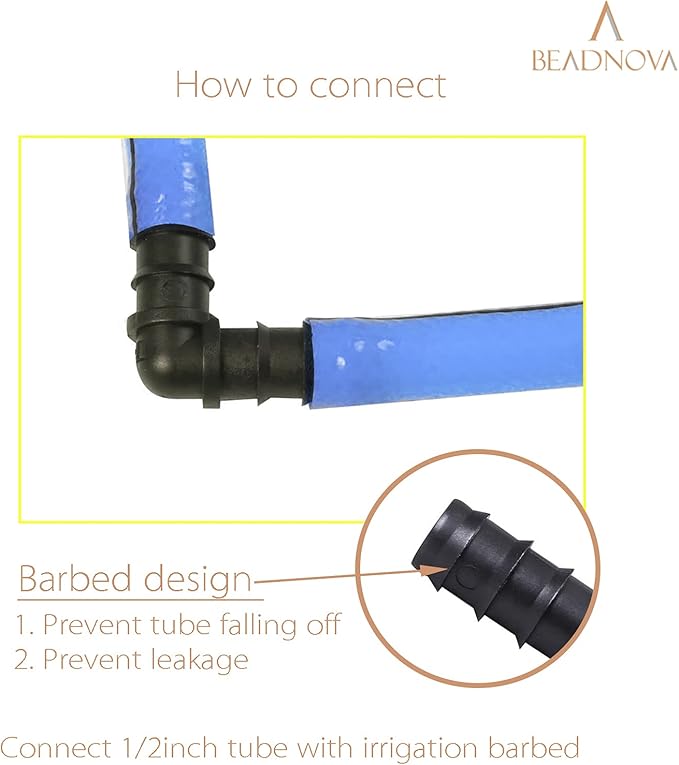 BEADNOVA Drip Irrigation Parts 10 Pcs 1/2 Inch Barbed Elbow Couplings Drip Irrigation Fittings Drip Line Connectors for 1/2 Inch Irrigation Tubing Garden Watering System (10pcs)