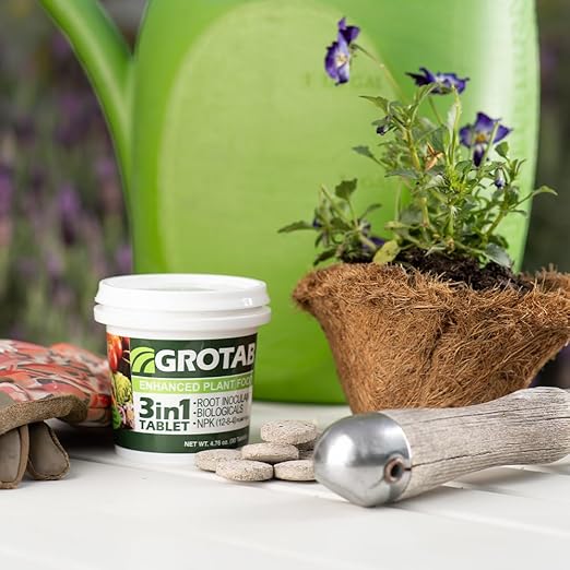 GROTAB 3-in-1 Plant Food Tablets 30 Tabs Natural 12-8-4 Plant Fertilizer Outdoor Indoor All-Purpose Flower Garden Vegetable Orchard Greenhouse Plant Fertilizer with Mycorrhizal Trichoderma Microbials