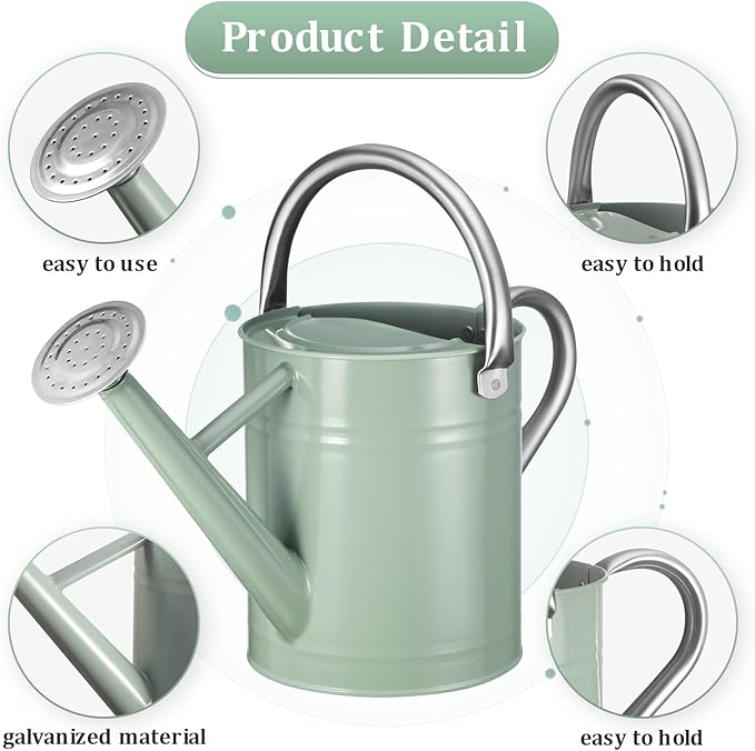 Watering Can for Outdoor Plants and Indoor Plants,1 Gallon Metal Watering Can for Garden Flower,Galvanized Steel Metal Water Can Watering Pot with Sprinkler Head