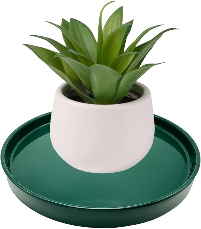 2 Pack Ceramic Plant Saucer Pot Tray 6 Inch, Planter Saucers 4 5 6 7 8 9 10 11 12 13 Inch for Indoors Outdoor, Durable Sturdy Flower Drainage drip Water Tray for Glazed Pots Base (6.4 Inch-Green)