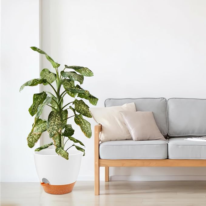 GARDIFE 12 inch planters, Plant Pots,Self Watering Pots, Large Plastic Flower pots with Deep Reservior and High Drainage Holes for Indoor Outdoor Plants and Flowers, White