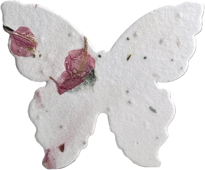 Of The Earth Handmade Paper - Wildflower Seed Paper Butterfly Shape - Large 3" - Set of 24 (52s Pink Petal & Chard)