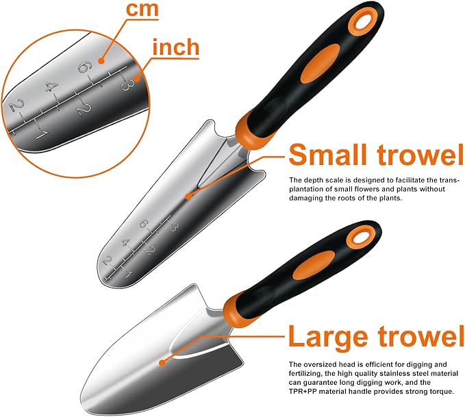 Gardening Tools,10PCS Stainless Steel Heavy Duty Garden Tool Set,Non-Slip Ergonomic Handle and Outdoor Garden Shovel with Storage Gardening Kit,Gardening Gifts for Women and Men