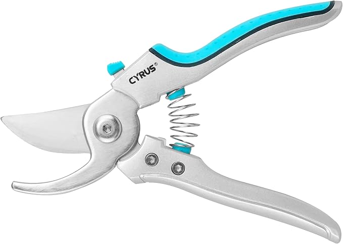 CYRUS Pruning Shears, 8" Pruning Shears Professional Steel Blades with Bypass Edge for Cutting Branches and Twigs up to 24mm in Diameter, Tool for Pruning Garden Branches and Potted Plants (00317)