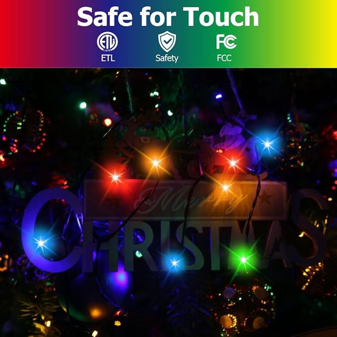 LED Christmas Tree Lights for Garden Decor, 6.6 FT 16 Lines Warm White & Multicolor String Lights with Star Topper, Christmas Ornaments Lights with Timing Function & 11 Modes Remote Control