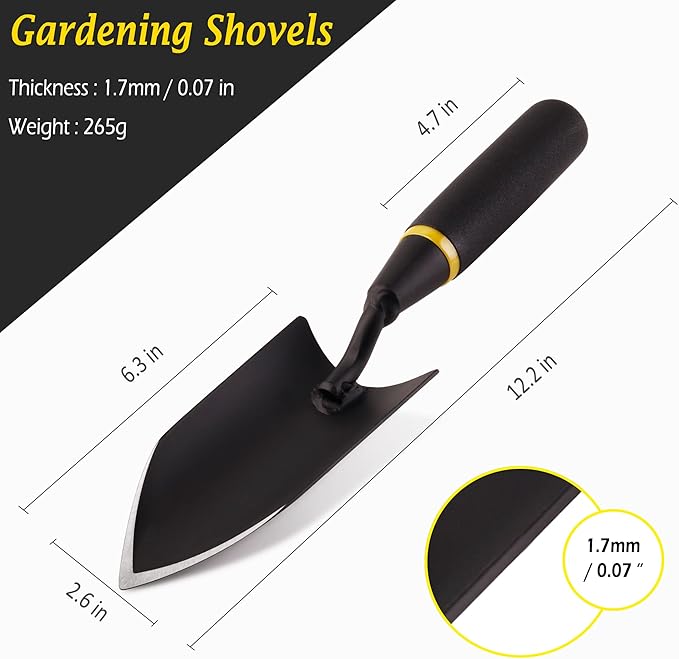 Garden Shovel, LRLXE Heavy-Duty Manganese Steel Super Hard Garden Trowel, Bend-Proof Hand Shovel with Rubber Handle, Garden Trowel Tool for Soil Excavation, Planting and Transplanting (Hand Trowel)