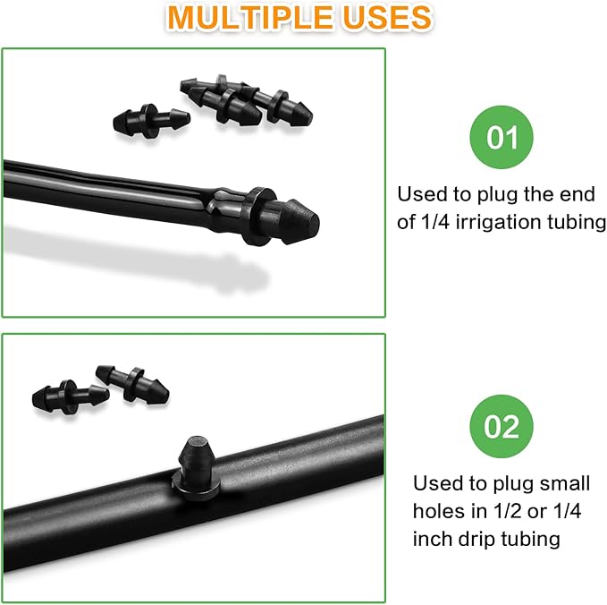 Drip Irrigation End Plug：120 Pack Barbed End Cap Irrigation Parts Fit for 1/4 Inch Drip Irrigation Tubing Drip Line Irrigation End Closure for Garden Lawn Drip Irrigation System