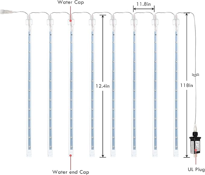 YIQU 2-Pack Extendable Meteor Shower Christmas Lights - 16 Tubes, 384 Led Icicle Lights Perfect for Outdoor, Patio Decorations (Warm White)