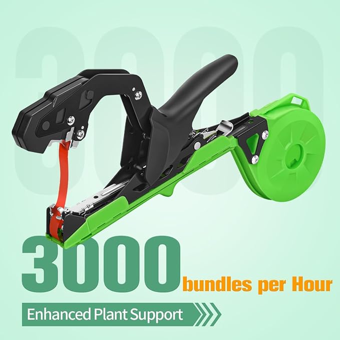 FUNTECK Professional Plant Tying Machine to Bind Tomatoes and Grapes Effortless Garden Tape Tool for Gardeners Farmers, Including Spare SK5 Blade, Garden Tapes and Staples, Green/Black