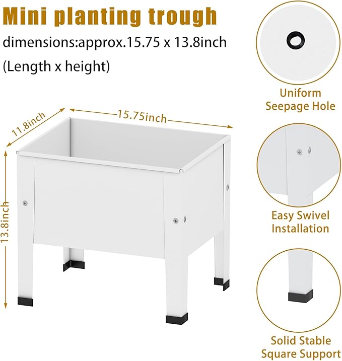 aboxoo 2 Packs 14 Inch Small Planter Raised Garden Bed with Legs,Outdoor Metal Planter Box for Patio,Elevated Garden Bed for Vegetables Flower Herb(White)