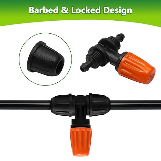 24 Pcs Upgraded Micro Spray Irrigation Drippers for 1/4" Drip Tubing, Adjustable Three-Way Atomizing Nozzle Irrigation Emitters Tee Misting Drippers for Drip Sprinkler Systems