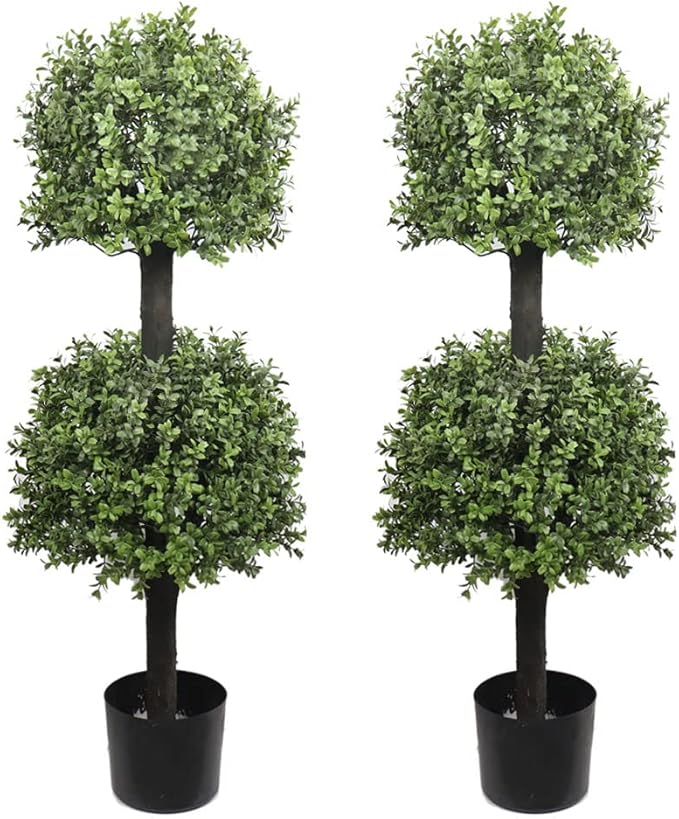 40'' Outdoor Artificial Boxwood Double Ball Topiary Trees Potted Plants Home Decor 2 Pack