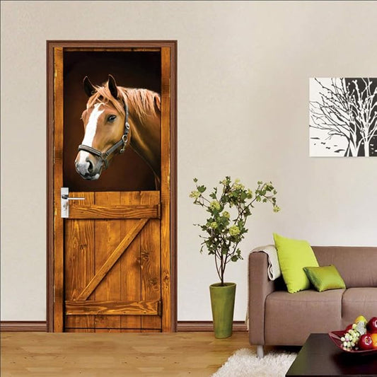 3D Horse Door Stickers Murals Peel and Stick - Self-Adhesive Wallpaper Decals, Removable PVC Waterproof Poster for Bedroom Living Room 37.4" x 78.7"