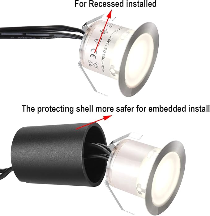 SMY Lighting Recessed LED Deck Light Kits with Black Protecting Shell φ32mm, In Ground Outdoor Landscape Lighting IP67 Waterproof,12V Low Voltage for Garden,Yard Stair,Patio,Floor,Kitchen Decoration