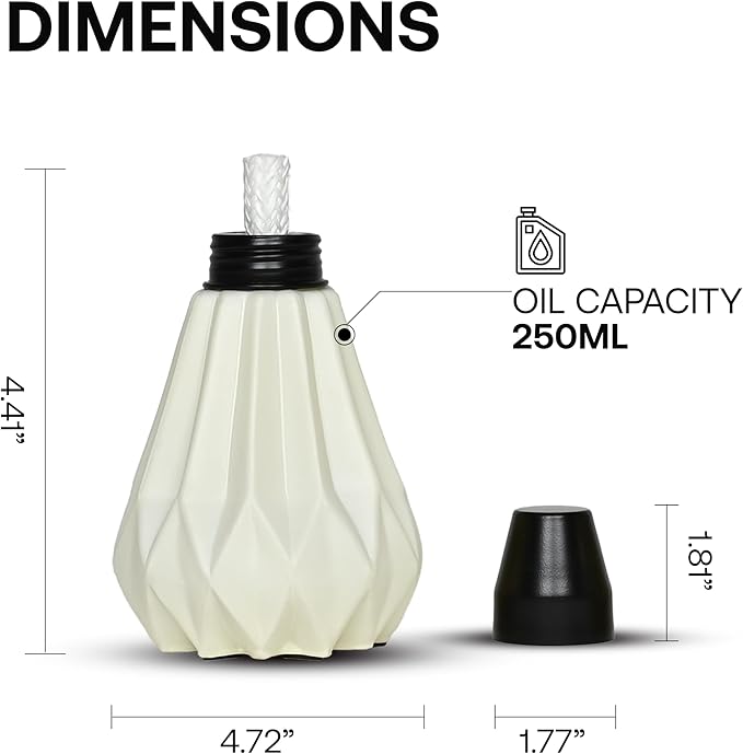 Deco Window Pack of 3 Table Torch for Indoor Outdoor Citronella Oil Tabletop Ceramic Lamp Landscape White Lantern with Fiberglass Wick & Cap for Garden Patio Yard Party Decor Light