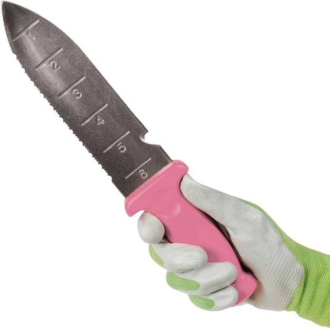A.M. Leonard Deluxe Soil Knife, Pink – Hori Hori w/ 6-Inch Stainless Steel Blade