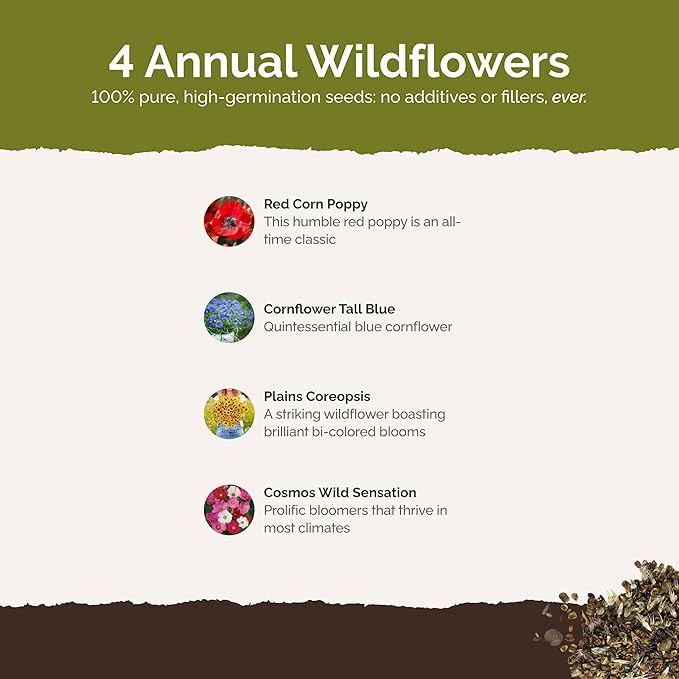 Eden Brothers Endless Summer Annual Succession Flower Mixed Seeds for Planting, 1/4 lb, 120,000+ Seeds with Cosmos | Attracts Pollinators, Plant in Spring or Fall, Zones 3, 4, 5, 6, 7, 8, 9, 10