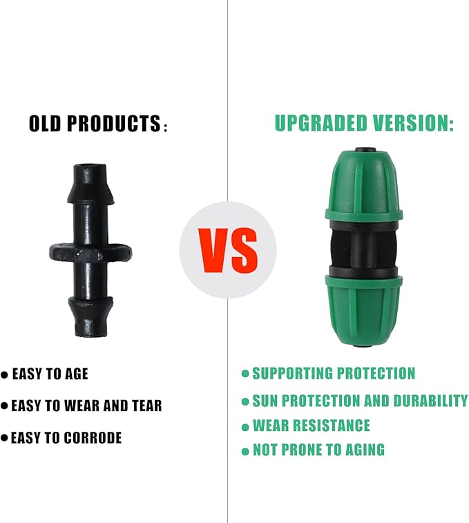 1/4 inch Drip Irrigation Fittings, Lock Barbed Coupling for ¼ in. tubing; Tubing Outside Diameter (OD) is 0.250 in., Internal Diameter (ID) is 0.170. in.(25Pcs/Pack) (Green-Coupling)