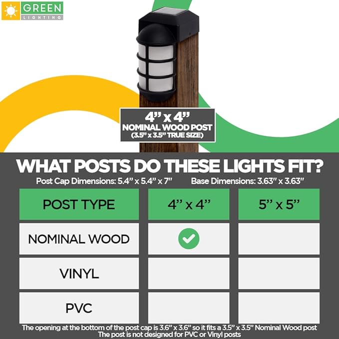 GreenLighting Marina Solar Post Cap Lights Fits 4x4 Nominal Wood Outdoor Solar Powered Post Cap Light, Fence Post, Landscaping, Deck, Garden- Bright LED, Waterproof Nautical Lighting Black 8 Pack