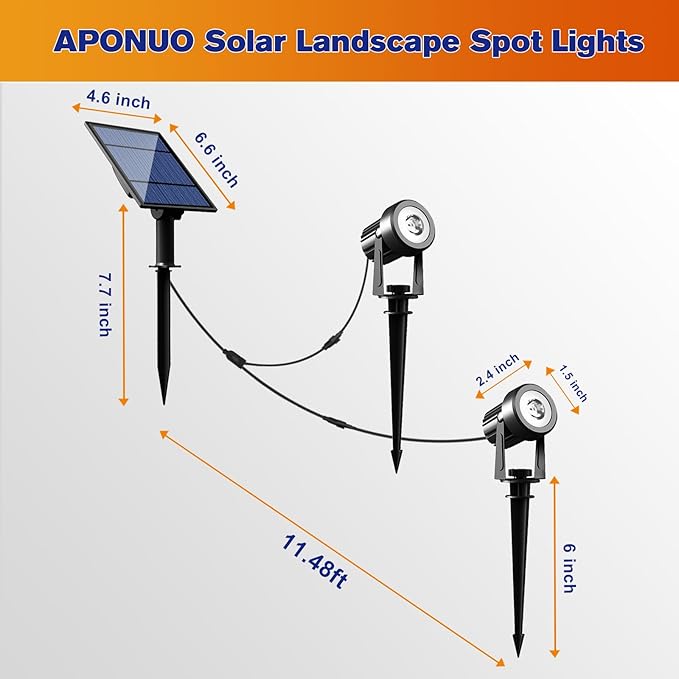 APONUO Solar Spot Lights - Outdoor 2-in-1 Solar Landscape Uplights, Dusk to Dawn, IP65 Waterproof, 9.8ft Cable, Warm White