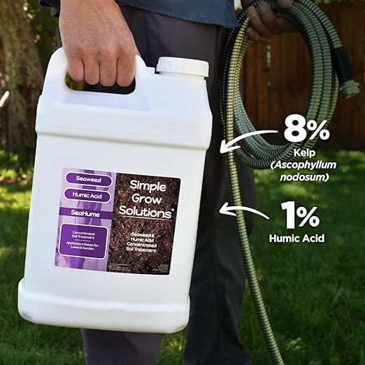 Organic Liquid Seaweed for Lawn & Plants - 8% Kelp Blended with Humic Acid - OMRI Organic Fertilizer Supplement Concentrated - Sea Hume- Natural Treatment for Turf Grass and Garden - Simple Lawn Solutions - Soil Conditioner (2.5 Gallon)