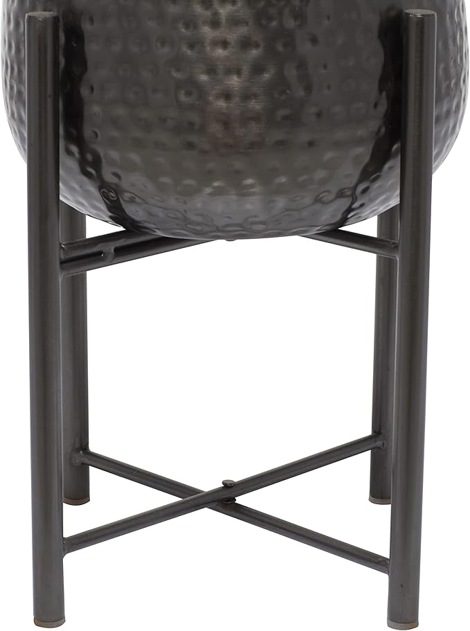 CosmoLiving by Cosmopolitan Metal Indoor Outdoor Planter Large Planter Pot with Removable Stand, Set of 2 Planters 19", 17"H, Black
