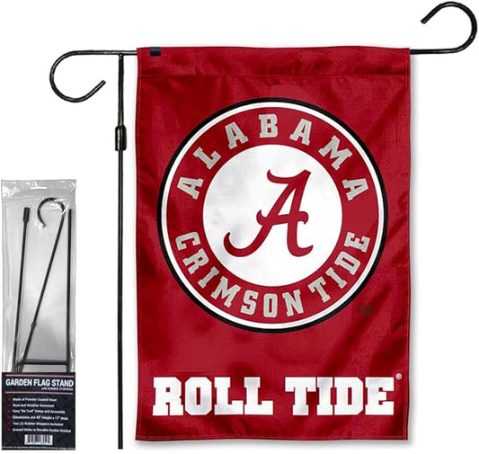 College Flags & Banners Co. Alabama Crimson Tide Circle Logo Garden Banner Flag with Stand Pole Holder