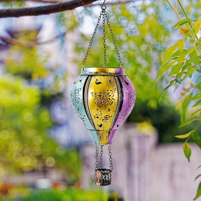 Solar Hot Air Balloon Lantern Outdoor Waterproof, Hanging Solar Lantern Outdoor Butterfly Decorations for Garden Yard Patio Lawn, Butterfly Lights Gifts for Women Grandma Nana