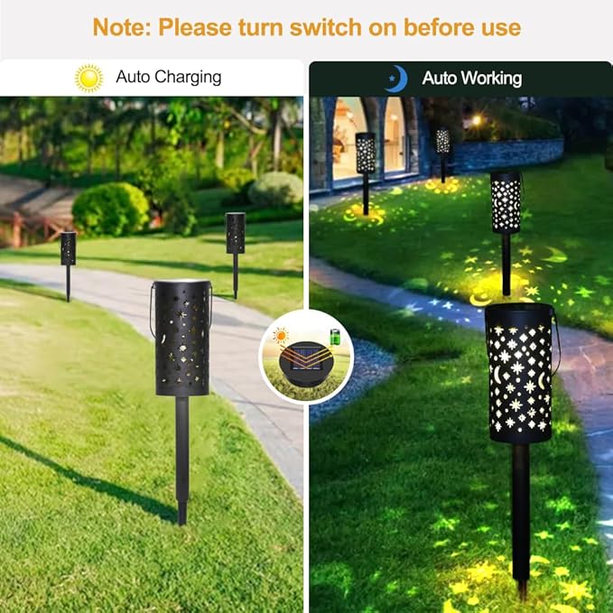 Solar Garden Lights - 6 Pack Black Star Moon, Waterproof Outdoor Path Lights