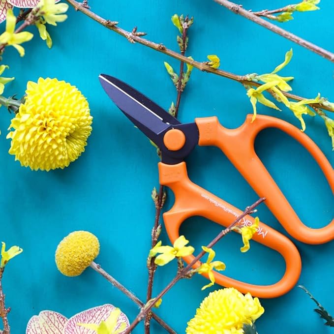 Flower & Garden Scissors With Black Blades 7.0 Inch, Ornithogalum (Orange)