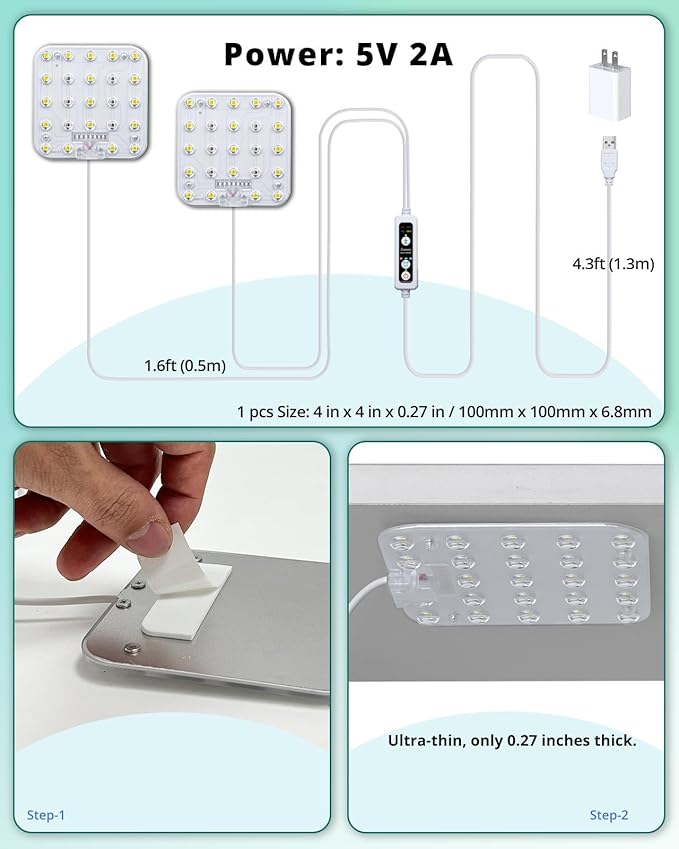 DOMMIA Grow Light, Square 4 Dimmable Full Spectrum High PPFD with Optical Lens, Auto on/Off and 6/12/16H Timer, Suitable for Seed Starting and Easy to Install, 3 Pack