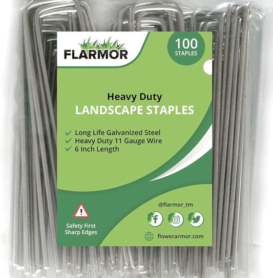 100-Pack 6'' 11 Gauge Heavy Duty U-Shaped Landscape Staples - Landscape Stakes, Garden Staples, Landscape Pins for Weed Barrier, Fabric, Netting, Irrigation Hoses, Ground Mat