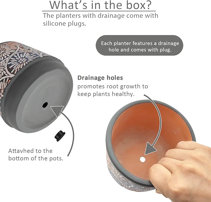 DeeCoo 3 Piece Ceramic Plant pots for Indoor with Drainage Holes, 5.7/4.7/3.5/inch, Modern Decorative Flower pots Outdoor Plants Lilies, Cacti, Succulents, Snakes, and Bamboo (Gray)