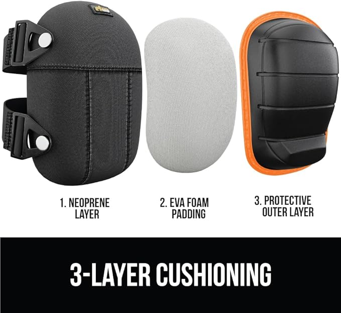 Gorilla Grip Adjustable Safety Knee Pad Set, Heavy Duty Durable Kneeling Pads for Work, Anti Slip Fasteners, Comfortable Gel Padding, Supportive Pads During Construction, Gardening Tool, Orange