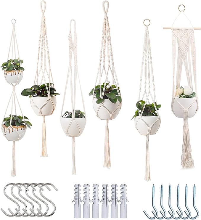 Macrame Plant Hangers Indoor Macrame Hanging Planters for Indoor Plants, 6 Pack Hanging Plant Holders Indoor Hanging, Macromay Plant Hangers for Indoor Plant Hanger, Outdoor Flower Pots Holder