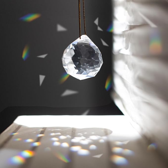 Yellow Cat Decor On Blue Moon Stained Glass for Window, Crystals Suncatchers for Window Ball Prism Rainbow Maker Chain Easy Hanging 2 Balls and 1White Gift Boxes for Cat Lovers Halloween Decor