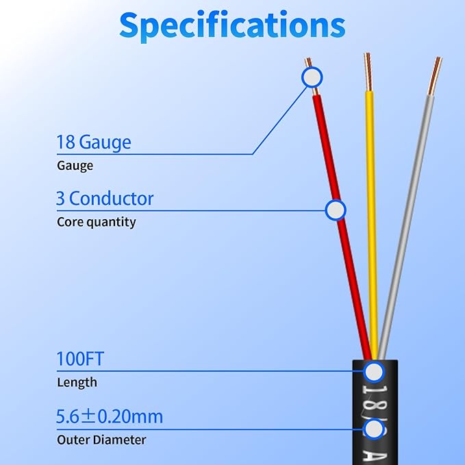 18/3 Solid Sprinkler System Wire 100ft, 18 Gauge Irrigation Wires PVC Jacket Sprinkler Cable for Underground Irrigation Valves Field Central Control System