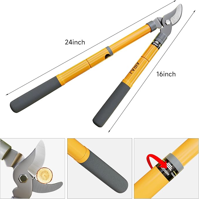 AIRAJ 16-24'' Extendable Loppers for Tree Trimming | Branch Cutter with 1.5“ Cutting Capacity | Loppers for Gardening | Tree Trimmers Long Handle Pruner | Tree Pruner | Branch Trimmer
