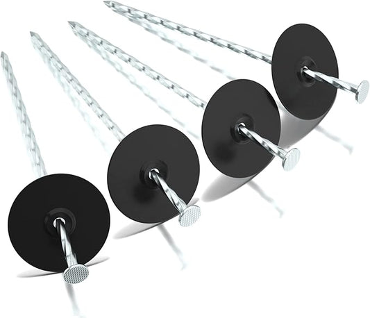 50 Pack Landscape Stakes with Gasket Caps - 6.3 Inch Heavy-Duty Galvanized Steel Garden Spikes are Used to Fixing Weed Barrier, Artificial Lawn, Patio Rug, Etc