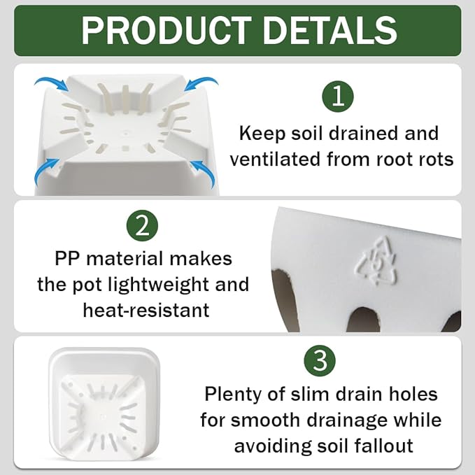 120 Pcs Nursery Pots 3.5 Inch, Plastic Seed Starting Pot with Drainage Holes, Small Sturdy Seedling pots for Planting, Cuttings (White)