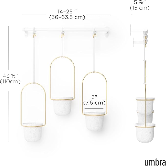 Umbra Triflora Hanging Planter for Window, Indoor Herb Garden, Set of 3, White/Brass