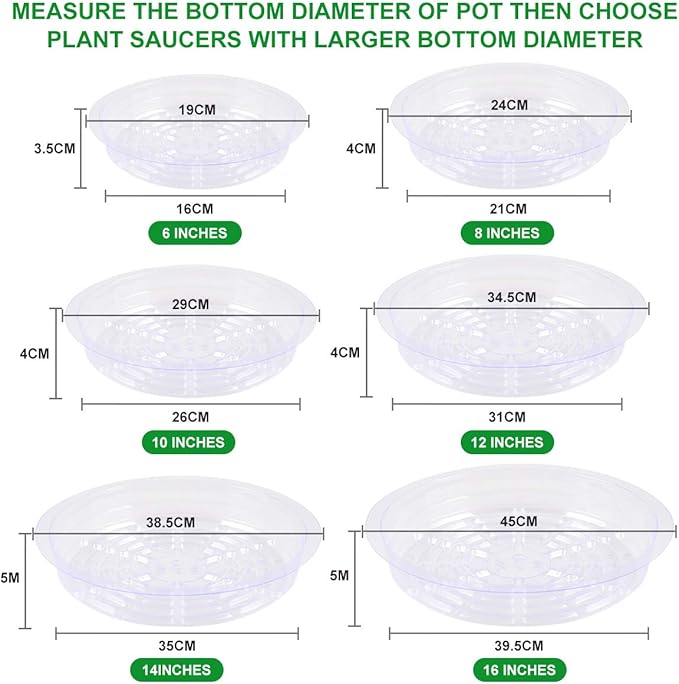 5 Pack Clear Plant Saucer Heavy Duty Sturdy Drip Trays for Indoor and Outdoor Plants