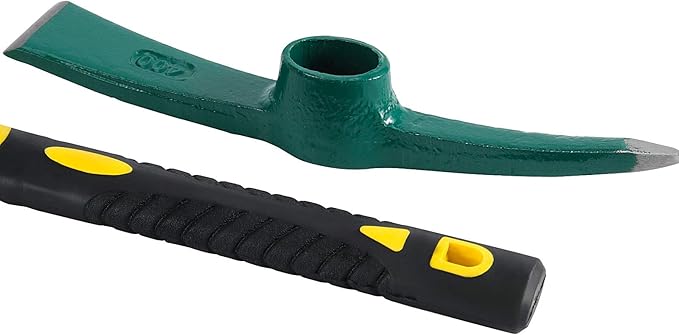 17.7 Inch Pick Mattock Hoe Heavy Duty, Gardening Hand Pick with Shock Absorption Rubber Handle and Forged Head, Pick Axe Hand Tool for Digging Weeding Prospecting Camping