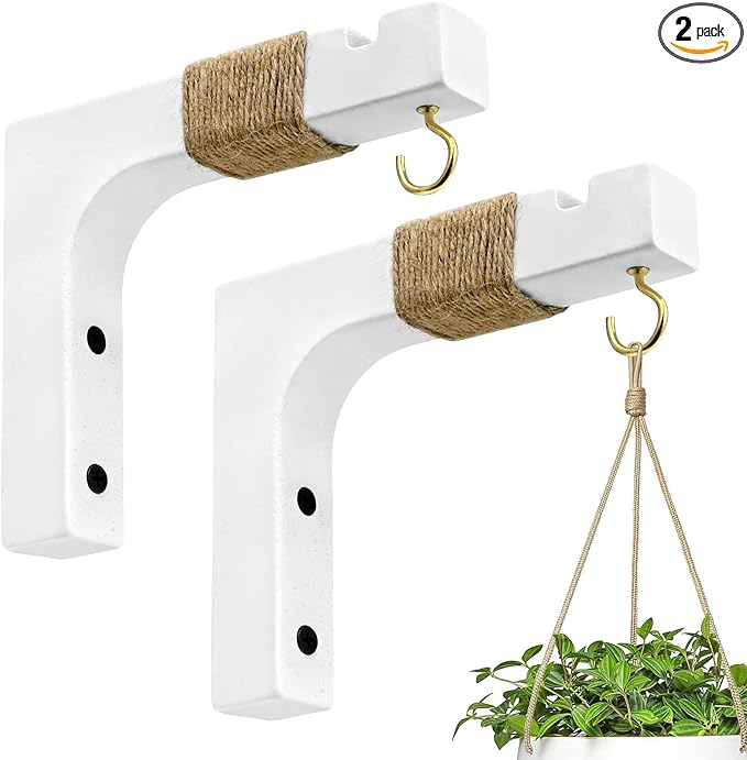2 Pack Plant Hanger Hooks for Indoor Hanging Plants, Hanging Planters for Indoor Plants Farmhouse Wooden Hanging Basket Wall Hooks for Outdoor Flower Pots Lanterns Wind Chime Lights Garden Decoration