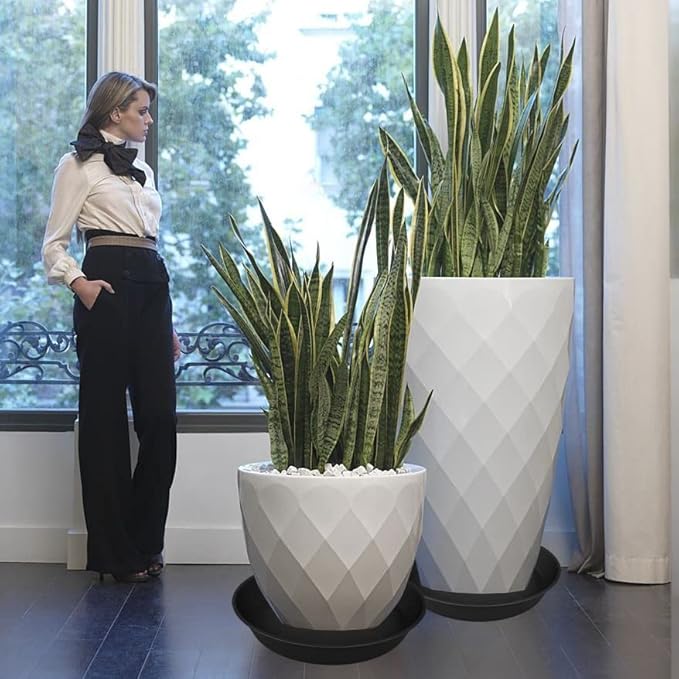 3 Pack of 25 26 inch Plant Saucer (22.7 Inch Base), 4.2" Depth, Large Deep Heavy Duty Plastic Flower Planter Water Trays for Indoors Outdoor, Plant Potted Bowl, Plant Drip Trays (26", Black)