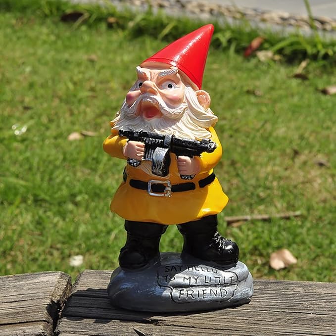Garden Gnomes Outdoor Funny Garden Gnomes Funny Gnomes with Guns - for Indoor Outdoor Garden Gnome Sculpture Patio Yard Lawn Dwarf Decoration